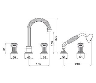 Смеситель на борт ванны с выдвижным душем и переключателем Cezares APHRODITE-BVD-02-O